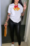White Casual Street Bow printing O Neck T-Shirts