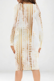 Orange White Casual Street Geometric Print Contrast V Neck Printed Dresses