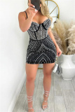 Red Sexy Patchwork Hot Drilling Backless Spaghetti Strap Wrapped Skirt Dresses