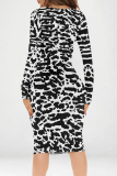 Orange White Casual Street Geometric Print Contrast V Neck Printed Dresses