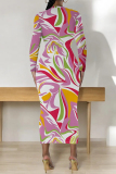 White Casual Street Geometric Print Contrast O Neck Printed Dresses