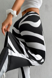 Black And White Casual Stripe Patchwork Boot Cut Mid Waist Speaker Full Print Bottoms