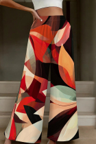 Colour Casual Print Patchwork Loose High Waist Wide Leg Full Print Bottoms