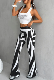 Black And White Casual Stripe Patchwork Boot Cut Mid Waist Speaker Full Print Bottoms