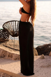 Black Sexy Solid Color Hollow Out Patchwork Swimwears Cover Up