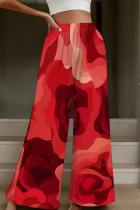 Red Casual Print Patchwork Loose High Waist Wide Leg Full Print Bottoms