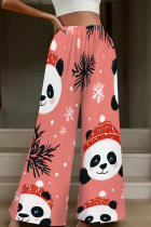Peach Casual Print Patchwork Loose High Waist Wide Leg Full Print Bottoms