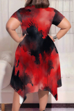 Light Green Casual Print Patchwork O Neck Irregular Plus Size Dresses