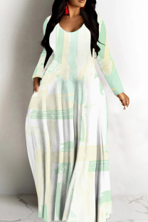Leopard Print Casual Print Basic V Neck Long Dresses