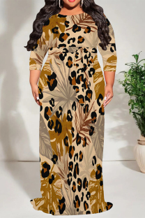 Earth Yellow Casual Floral Print Lace Up Contrast O Neck Printed Dresses