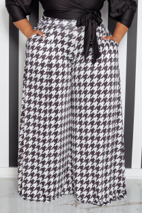 Black Casual Print Pocket Patchwork Plus Size 