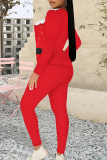Red Black Casual Street Santa Claus Print Letters O Neck Long Sleeve Two Pieces