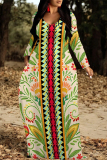 Black And White Casual Street Floral Print Pocket Contrast V Neck Printed Dresses