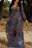 Multicolor Casual Street Geometric Print The stars Pocket Contrast V Neck Printed Dresses