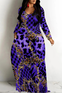 Purple Casual Vacation Colorblock Plaid Ombre Print Pocket Contrast V Neck Printed Dresses