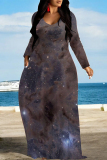 Multicolor Casual Street Geometric Print The stars Pocket Contrast V Neck Printed Dresses
