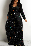 Multicolor Casual Street Geometric Print The stars Pocket Contrast V Neck Printed Dresses