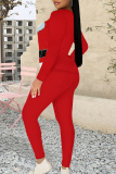 Red Black Casual Street Santa Claus Print Letters O Neck Long Sleeve Two Pieces