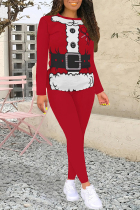 Red Black Casual Street Santa Claus Print Letters O Neck Long Sleeve Two Pieces