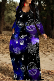 Multicolor Casual Street Geometric Print The stars Pocket Contrast V Neck Printed Dresses