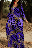 Purple Casual Vacation Colorblock Plaid Ombre Print Pocket Contrast V Neck Printed Dresses