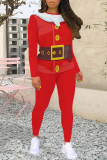 Red Black Casual Street Santa Claus Print Letters O Neck Long Sleeve Two Pieces