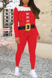 Red Black Casual Street Santa Claus Print Letters O Neck Long Sleeve Two Pieces