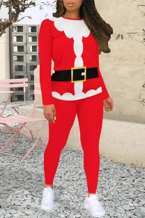 Black White Red Casual Wapiti Santa Claus Letter Print O Neck Long Sleeve Two Pieces