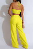 Black Sexy Casual Solid Color Hollow Out Patchwork Metal Accessories Trim Belted Halter Sleeveless Two Pieces