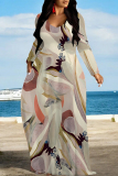 Multicolor Casual Street Floral Print Pocket Contrast V Neck Printed Dresses
