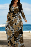 Multicolor Casual Street Floral Print Pocket Contrast V Neck Printed Dresses