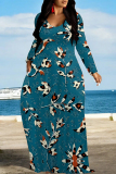 Multicolor Casual Street Floral Print Pocket Contrast V Neck Printed Dresses