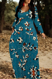 Multicolor Casual Street Floral Print Pocket Contrast V Neck Printed Dresses