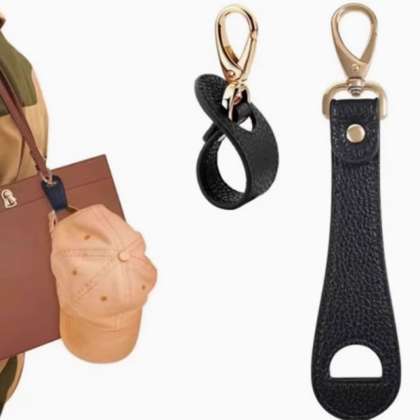 Black Portable Travel Cap Clip - Securely Fastened To Backpacks