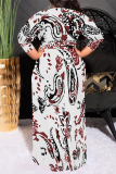 Leopard Print Casual Floral Print Lace Up Contrast O Neck Printed Plus Size Dresses