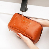 Brown Waterproof Travel Cosmetic Bag With Dividers And Handle