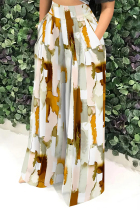 Orange Casual Street Geometric Print Pocket Contrast Loose High Waist Wide Leg Full Print Bottoms