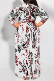 Leopard Print Casual Floral Print Lace Up Contrast O Neck Printed Plus Size Dresses