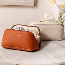 Brown Waterproof Travel Cosmetic Bag With Dividers And Handle
