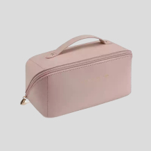 Pink Waterproof Travel Cosmetic Bag With Dividers And Handle