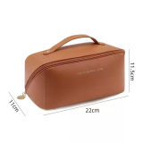 Brown Waterproof Travel Cosmetic Bag With Dividers And Handle
