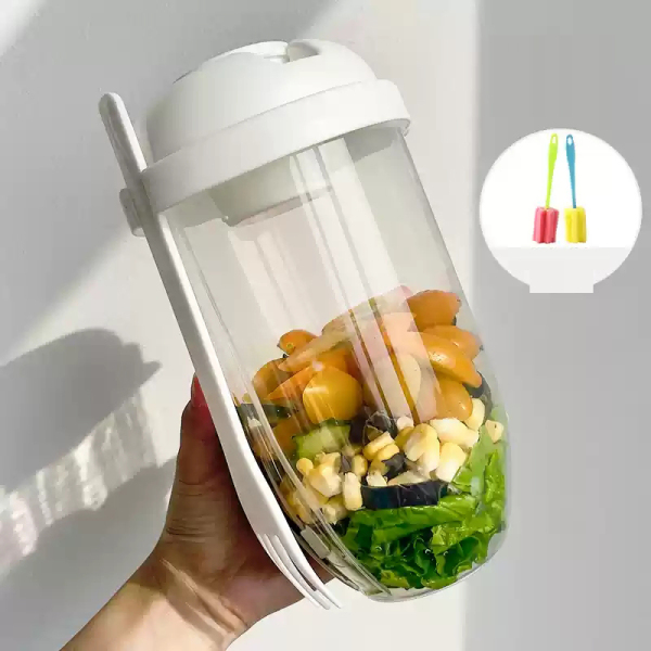 White Salad Meal Shaker Cup With Fork For Cups