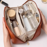 Brown Waterproof Travel Cosmetic Bag With Dividers And Handle