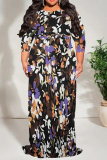 Leopard Print Casual Floral Print Lace Up Contrast O Neck Printed Plus Size Dresses