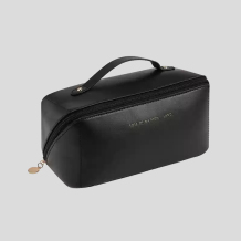 Black Waterproof Travel Cosmetic Bag With Dividers And Handle
