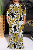 Leopard Print Casual Floral Print Lace Up Contrast O Neck Printed Plus Size Dresses