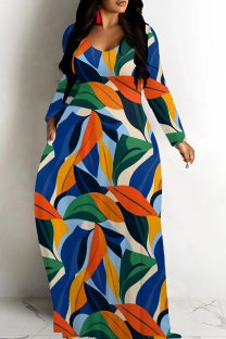 Multicolor Casual Print Patchwork U Neck Long Dresses