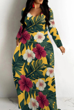 Multicolor Casual Print Patchwork U Neck Long Dresses