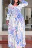 Stripe Casual Geometric Print Flowers Pocket Contrast O Neck Printed Plus Size Dresses