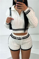 Milky Casual Patchwork Contrast Zipper Collar Long Sleeve Two Pieces